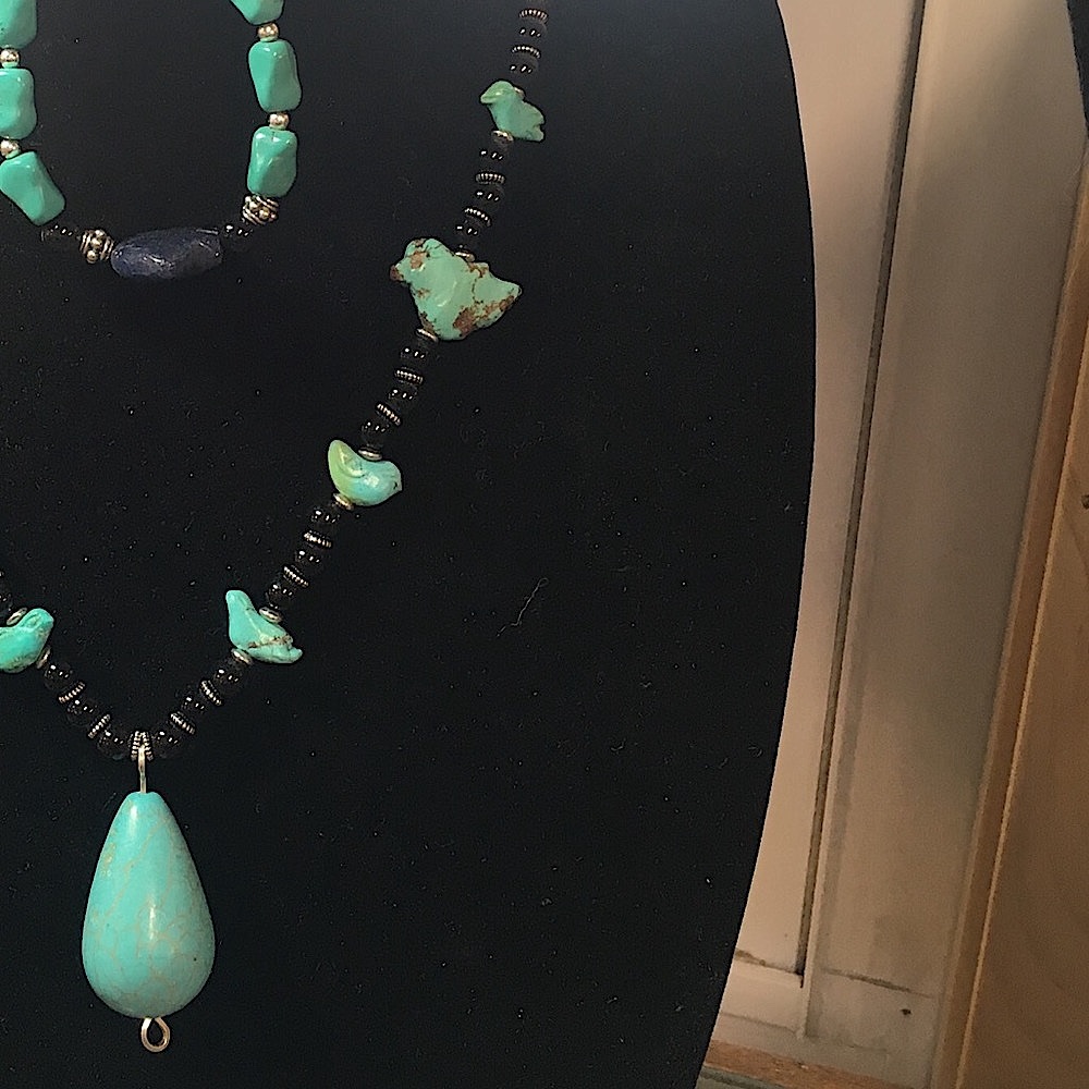 Necklace & bracelet,  turquoise and onyx